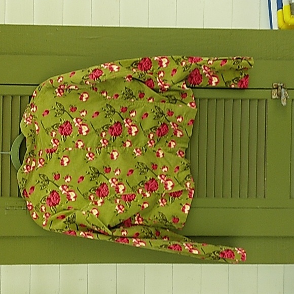 Corduroy Blazer Jacket green Me Jane size XL pink flowers fall Barbie statement - Picture 8 of 9